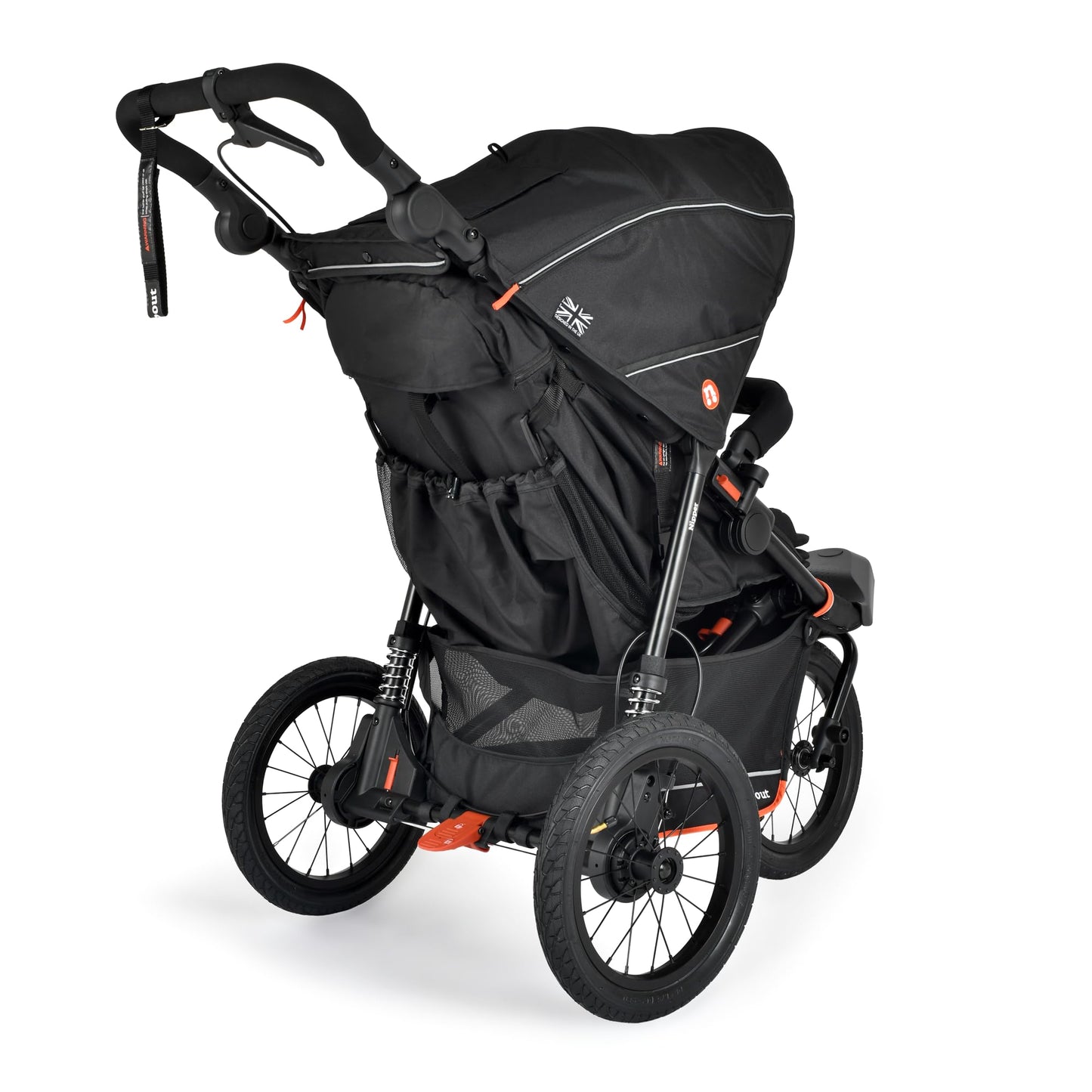 Out’n’About Nipper V6 Plus Pushchair with Raincover | Lightweight All-Terrain Buggy with 14” Wheels, Handlebar Brake & Compact Fold | Running Certified Stroller for Newborn to Toddler - Summit Black