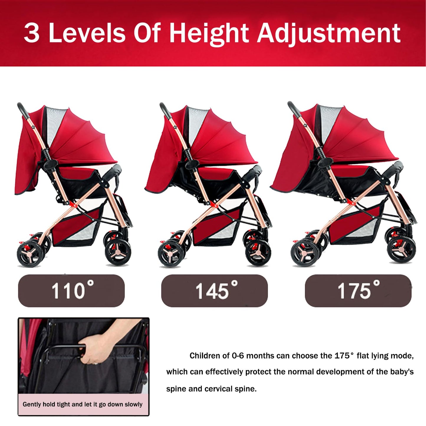 xixi-home Baby Stroller,Lightweight Stroller Foldable Travel Strol ler with Safety Belt and Adjustable Canopy Shopping Basket Lie-Flat Position,for Newborns 0-5 Years (Khaki)