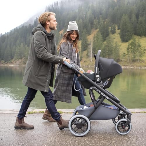 Maxi-Cosi CabrioFix i-Size Baby Car Seat, CabrioFix i-Size ISOFIX Base Bundle - Group 0+ Car Seat, Fits Most Maxi-Cosi Strollers, 0-12 Months, 40-75 cm + CabrioFix i-Size Base, Essential Black