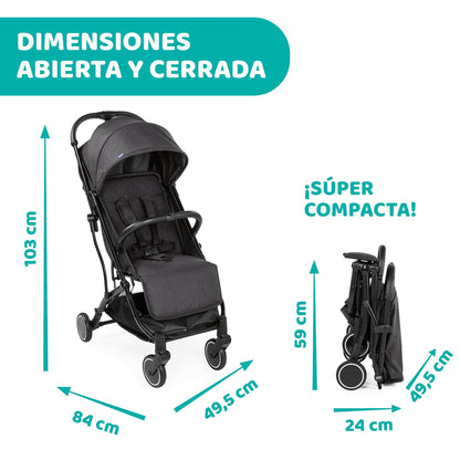 Chicco Trolley Me Lightweight Stroller Pushchair from Birth to 15 kg, Reclining and Folding Buggy with Trolley Function, Compact Closure, Rain Cover and Extendable Canopy - Grey