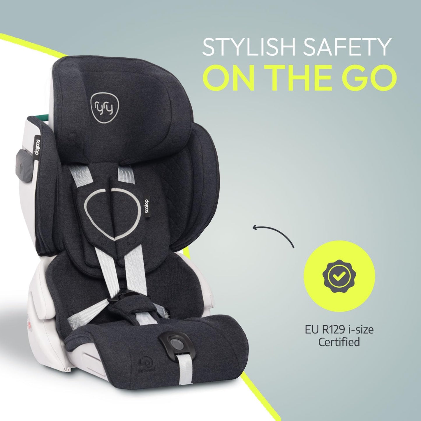 RyRy Scallop Foldable & Compact Toddler Car Seat with Travel Bag – Isofix/Top Tether/Seat Belt Fittings – 4 Color Options – for Kids 15 Months+ – Premium British Design
