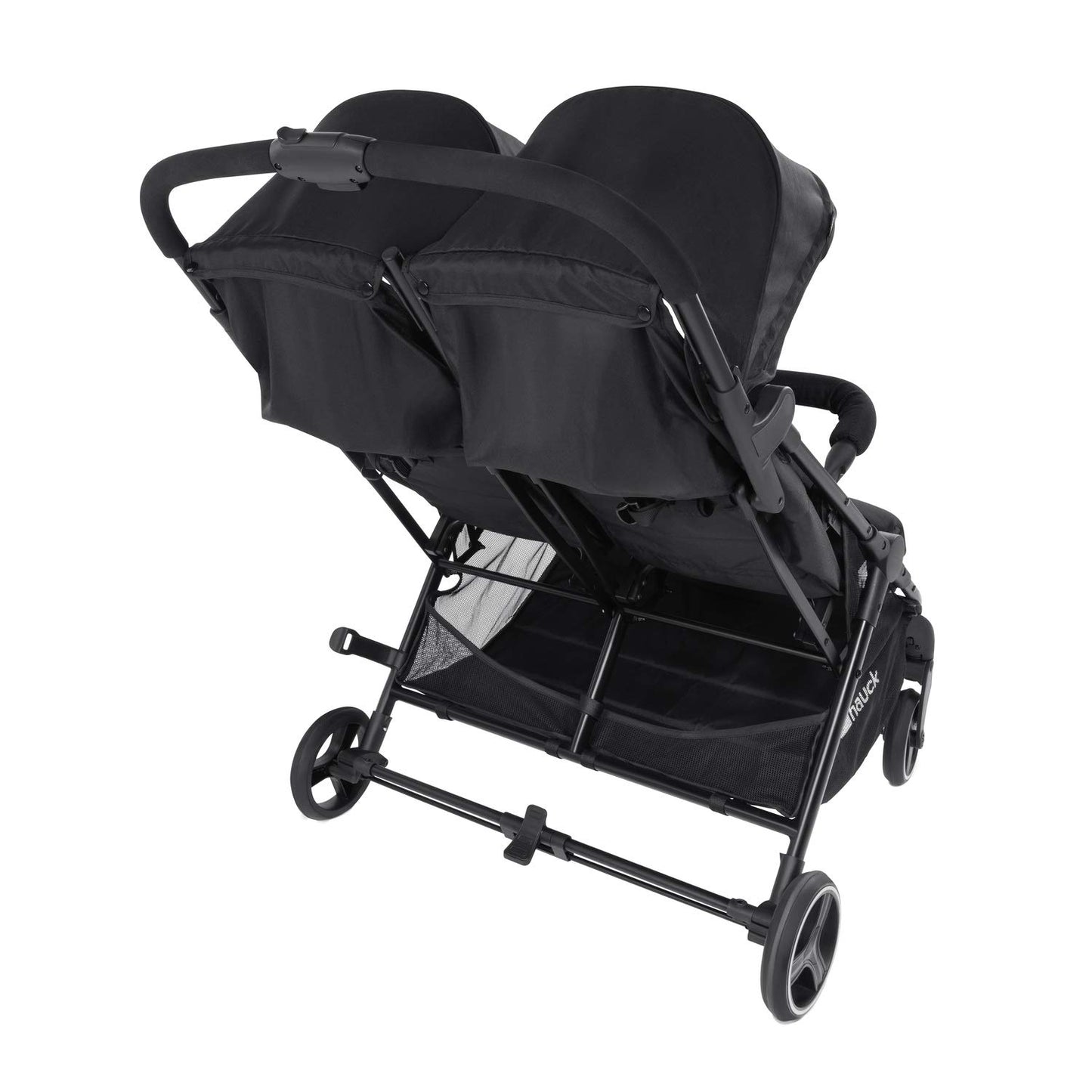 hauck Swift X Duo, Black - Twin Pushchair with Raincover, Side by Side Double Stroller (only 75 cm wide), Compact & One Hand Folding, Lie-Flat Position