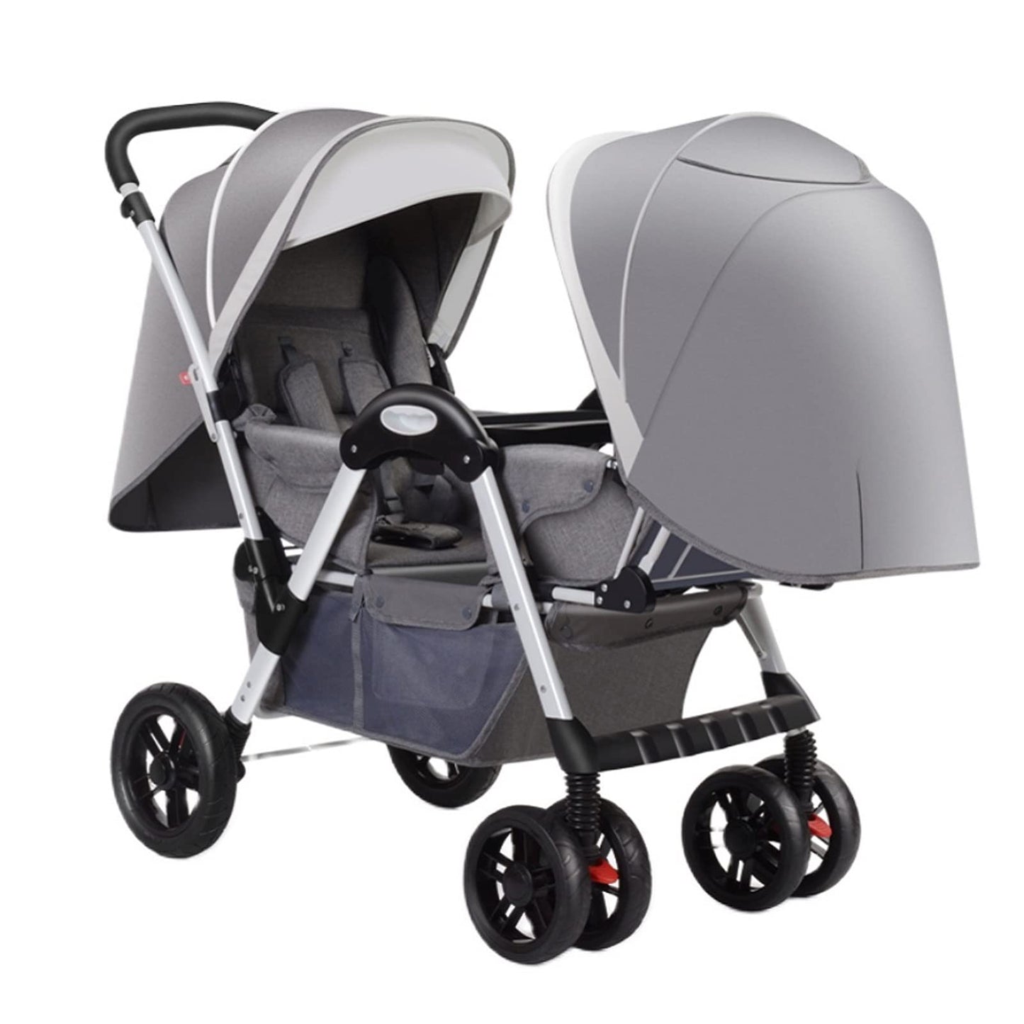 YCKEGEW Tandem Seating Baby Stroller Compact Twin Stroller-Face To Face,Foldable Umbrella Pushchair for Girls Boys,Oversized Canopy (Color : Silver Grey)