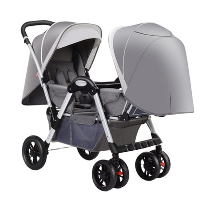YCKEGEW Tandem Seating Baby Stroller Compact Twin Stroller-Face To Face,Foldable Umbrella Pushchair for Girls Boys,Oversized Canopy (Color : Silver Grey)