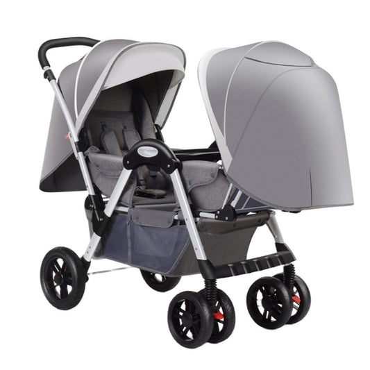 YCKEGEW Tandem Seating Baby Stroller Compact Twin Stroller-Face To Face,Foldable Umbrella Pushchair for Girls Boys,Oversized Canopy (Color : Silver Grey)