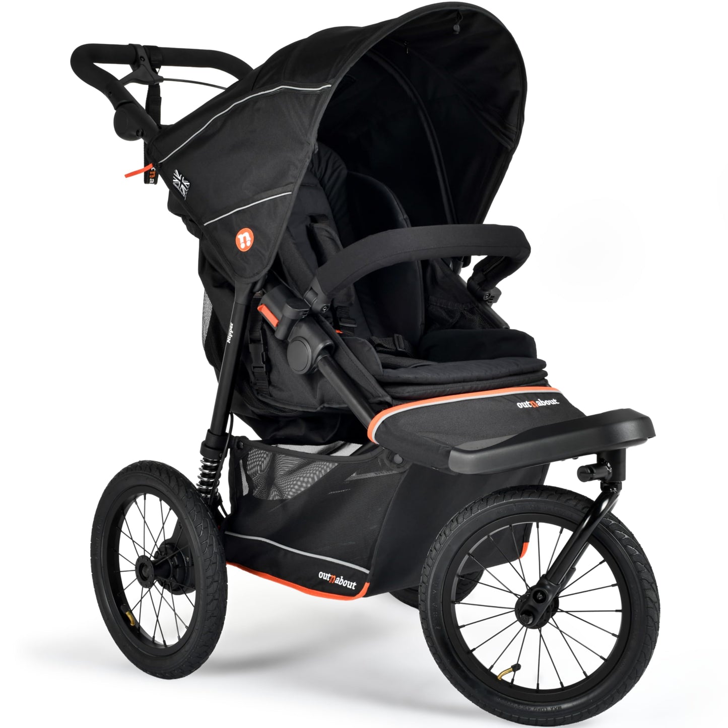 Out’n’About Nipper V6 Plus Pushchair with Raincover | Lightweight All-Terrain Buggy with 14” Wheels, Handlebar Brake & Compact Fold | Running Certified Stroller for Newborn to Toddler - Summit Black