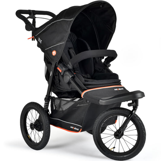 Out’n’About Nipper V6 Plus Pushchair with Raincover | Lightweight All-Terrain Buggy with 14” Wheels, Handlebar Brake & Compact Fold | Running Certified Stroller for Newborn to Toddler - Summit Black