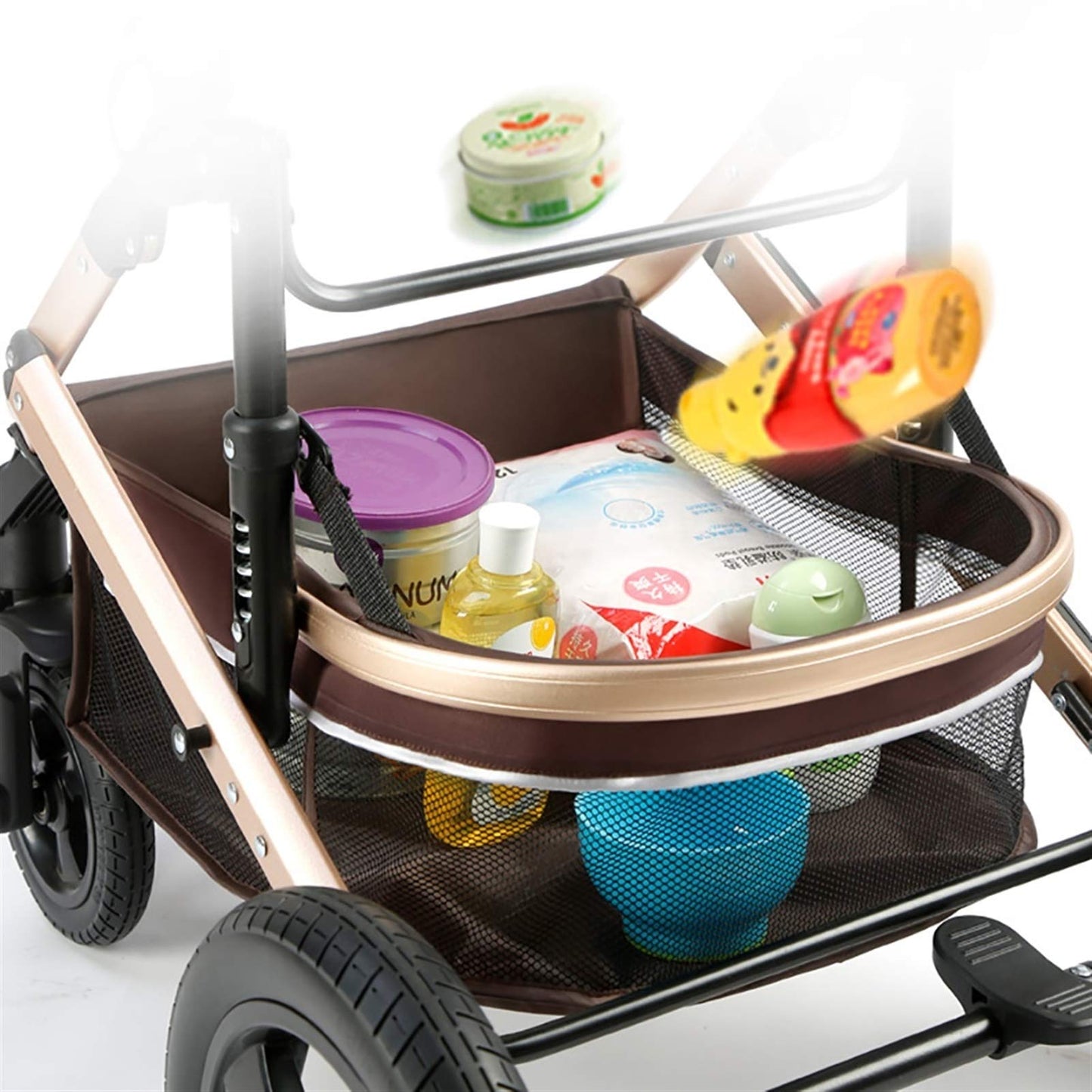 MEHWSUR Baby Stroller Pram Foldable High Landscape Infant Carriage Newborn Pushchair for Boys Girls,Adjustable Compact Single Stroller Foldable Aluminum Alloy Pushchair (Color : Brown)