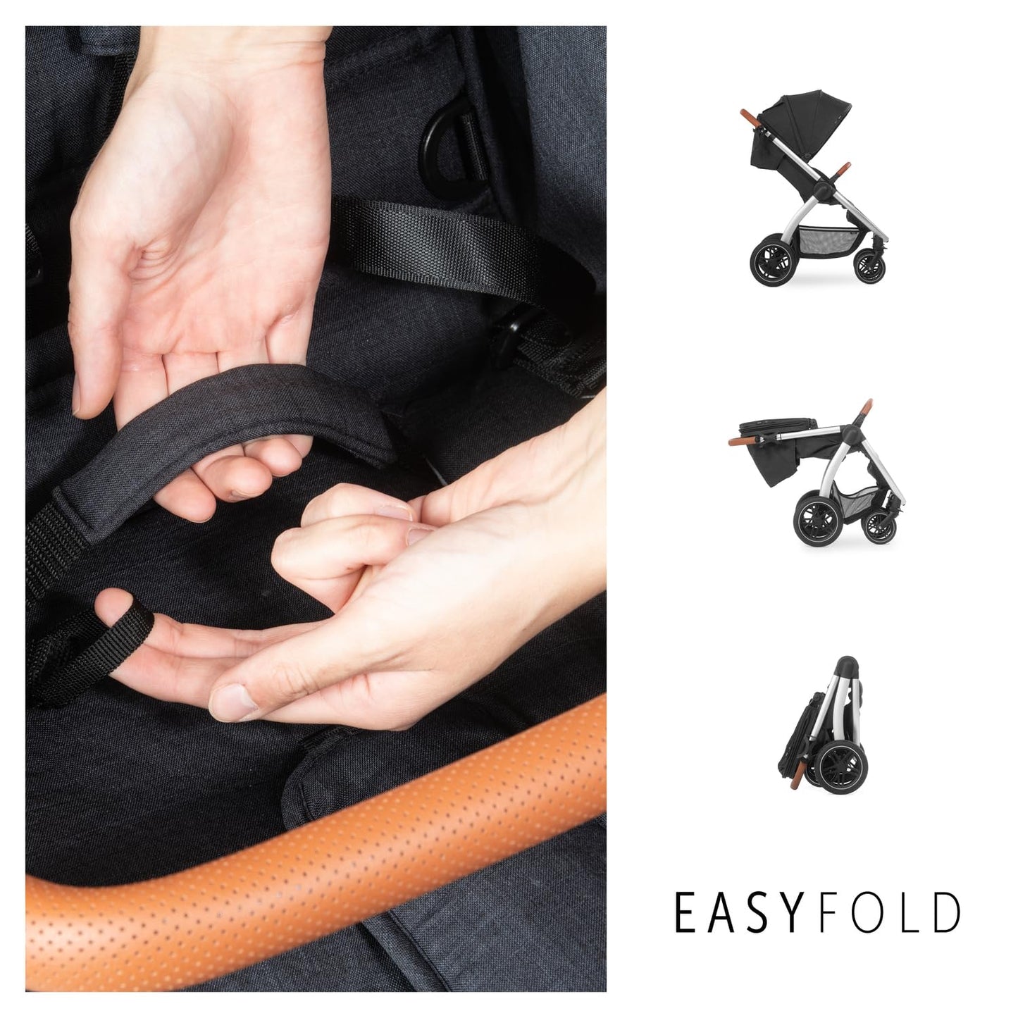 hauck Uptown, Melange Black - Pushchair with Large Seat, Rubber Wheels, Suspension Raincover & Cup Holder, Height-Adjustable, Easy & Compact Folding, Fully Reclining from Birth up to 22 kg