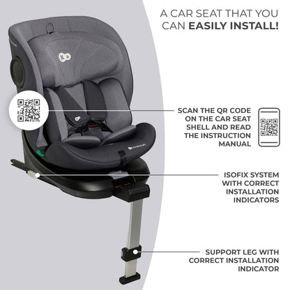 Kinderkraft I-360 Baby Car Seat, I-Size 40-150 cm, 0 to 36 kg, Gray