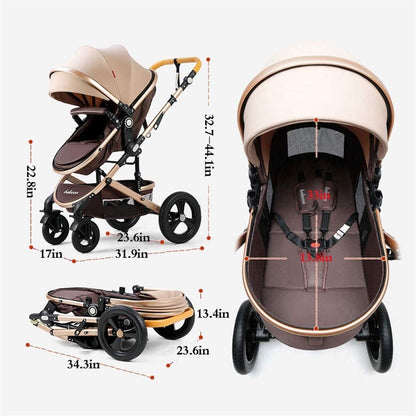 MEHWSUR Baby Stroller Pram Foldable High Landscape Infant Carriage Newborn Pushchair for Boys Girls,Adjustable Compact Single Stroller Foldable Aluminum Alloy Pushchair (Color : Brown)