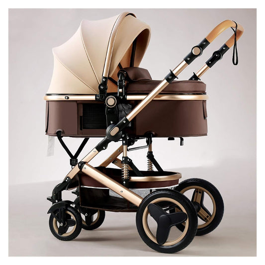 MEHWSUR Baby Stroller Pram Foldable High Landscape Infant Carriage Newborn Pushchair for Boys Girls,Adjustable Compact Single Stroller Foldable Aluminum Alloy Pushchair (Color : Brown)