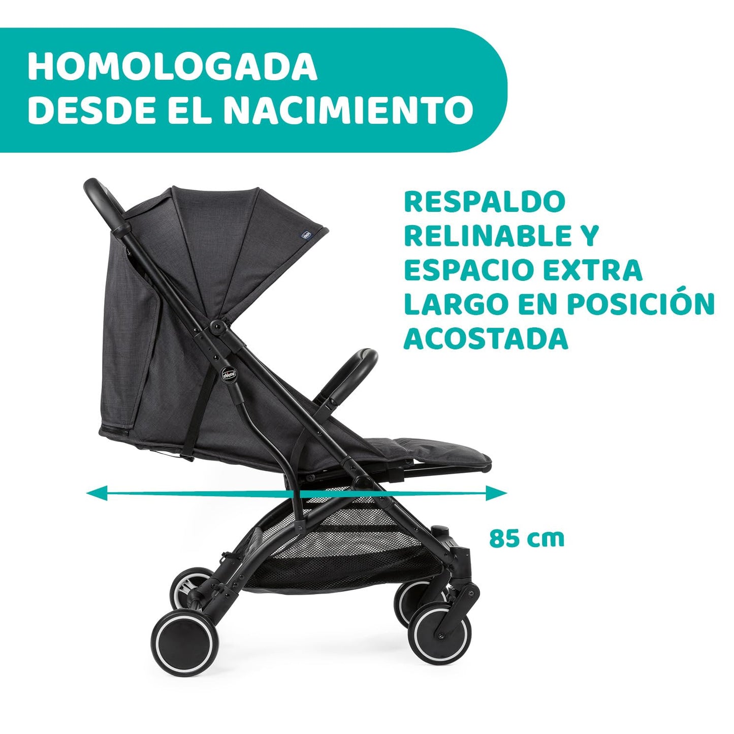 Chicco Trolley Me Lightweight Stroller Pushchair from Birth to 15 kg, Reclining and Folding Buggy with Trolley Function, Compact Closure, Rain Cover and Extendable Canopy - Grey