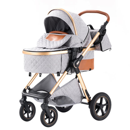 Shineey 3 in 1 Baby Stroller with Height Adjustable Handle,3 in 1 Prams Travel System, Lightweight Foldable Pushchair, Prams with Aluminum Frame for Portable Baby Carriage