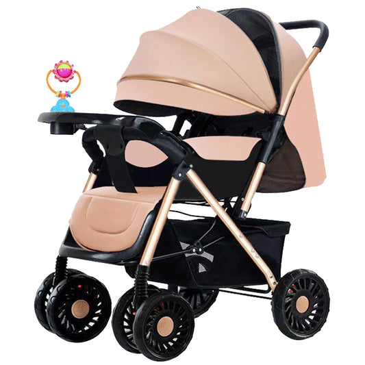 xixi-home Baby Stroller,Lightweight Stroller Foldable Travel Strol ler with Safety Belt and Adjustable Canopy Shopping Basket Lie-Flat Position,for Newborns 0-5 Years (Khaki)