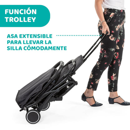 Chicco Trolley Me Lightweight Stroller Pushchair from Birth to 15 kg, Reclining and Folding Buggy with Trolley Function, Compact Closure, Rain Cover and Extendable Canopy - Grey