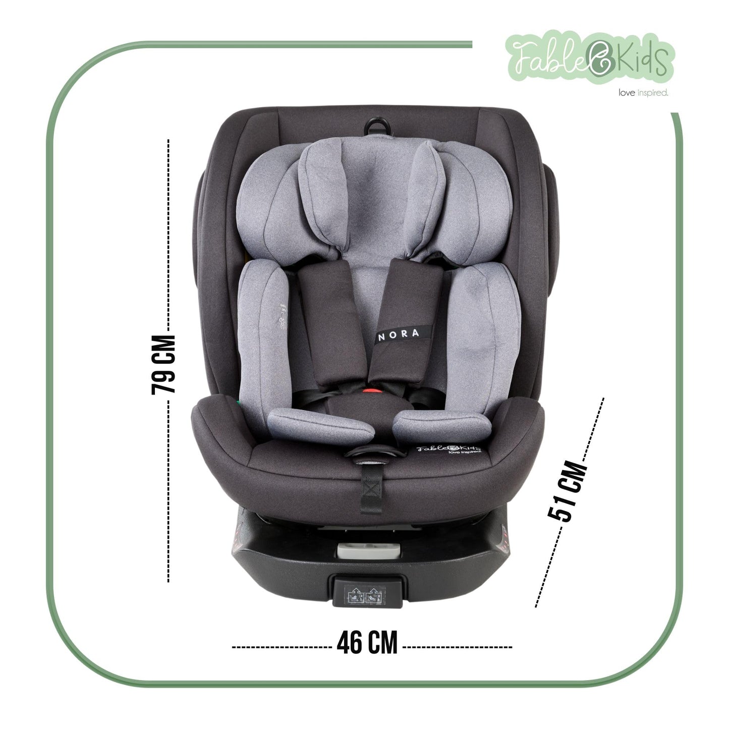 FableKids Nora Child car seat Gray | 360° rotatable i-Size Child car seat 40-150 cm | reboarder with ISOFIX & Support Leg | Height-Adjustable headrest & backrest | ECE R129/04 Certified