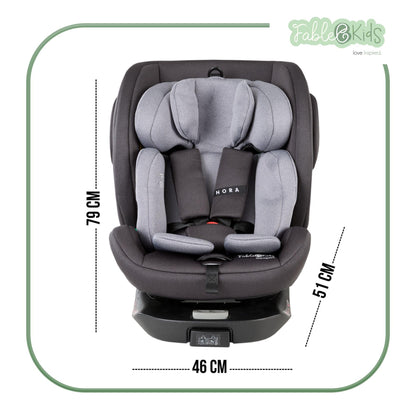 FableKids Nora Child car seat Gray | 360° rotatable i-Size Child car seat 40-150 cm | reboarder with ISOFIX & Support Leg | Height-Adjustable headrest & backrest | ECE R129/04 Certified