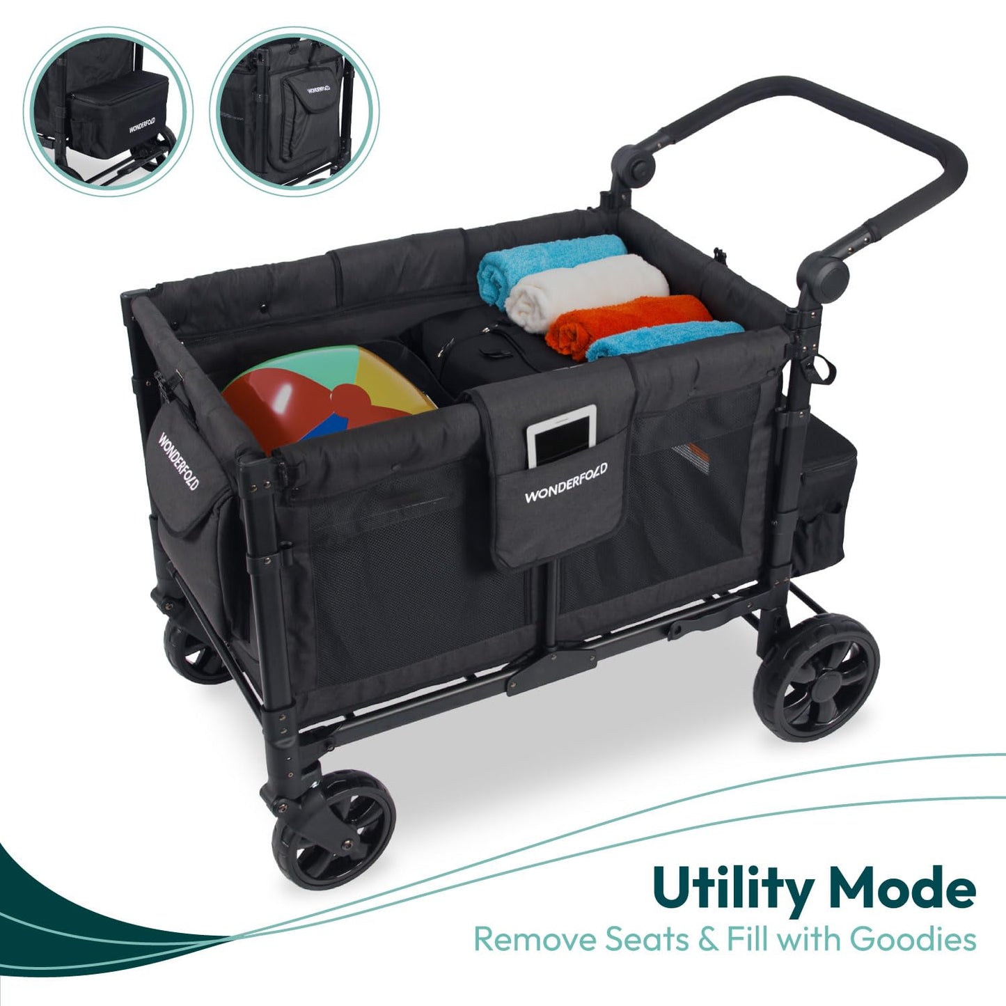 WonderFold W4 Elite Stroller Wagon Volcanic Black