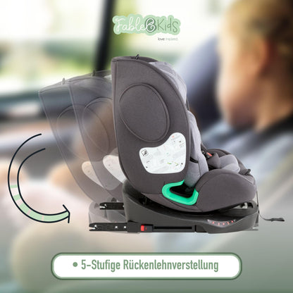 FableKids Nora Child car seat Gray | 360° rotatable i-Size Child car seat 40-150 cm | reboarder with ISOFIX & Support Leg | Height-Adjustable headrest & backrest | ECE R129/04 Certified