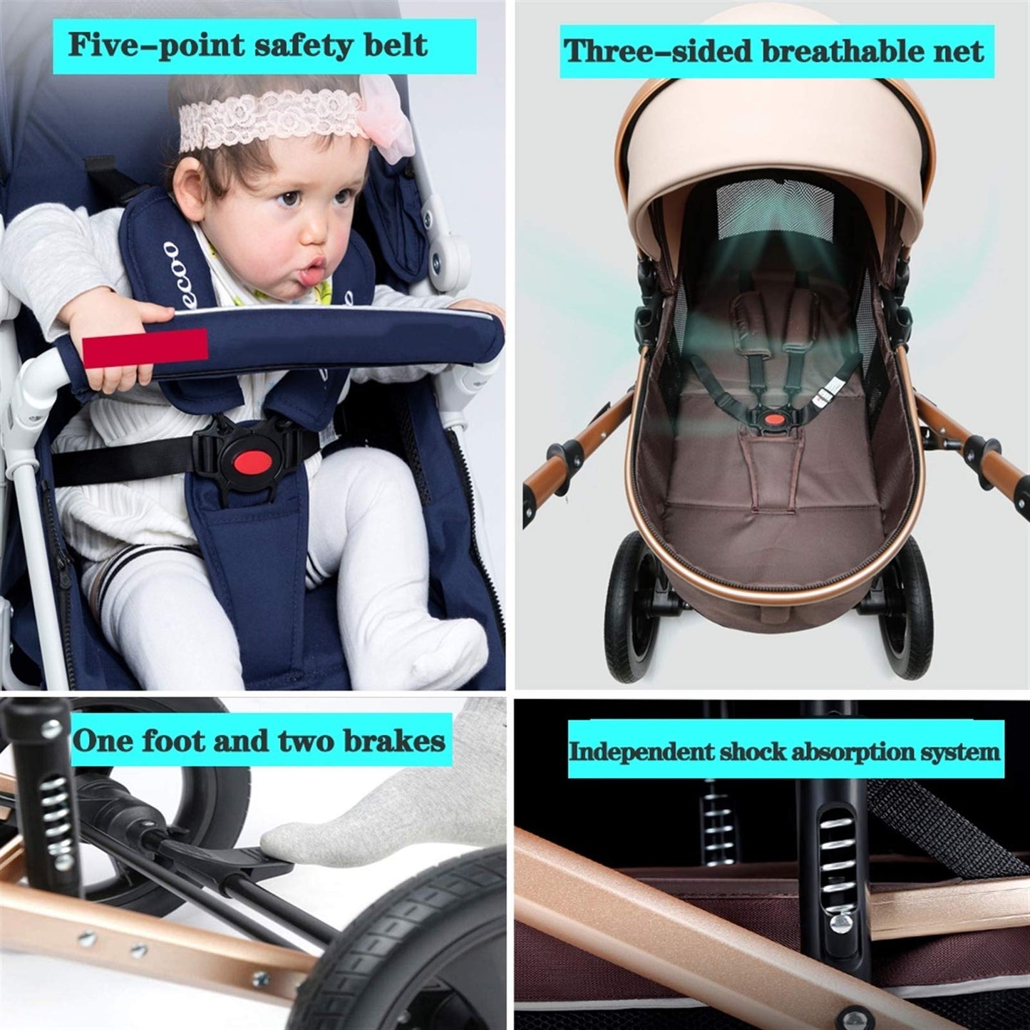 MEHWSUR Baby Stroller Pram Foldable High Landscape Infant Carriage Newborn Pushchair for Boys Girls,Adjustable Compact Single Stroller Foldable Aluminum Alloy Pushchair (Color : Brown)