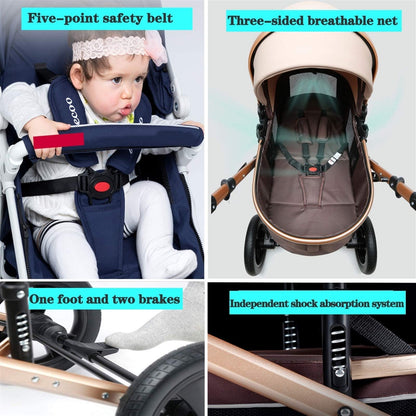 MEHWSUR Baby Stroller Pram Foldable High Landscape Infant Carriage Newborn Pushchair for Boys Girls,Adjustable Compact Single Stroller Foldable Aluminum Alloy Pushchair (Color : Brown)