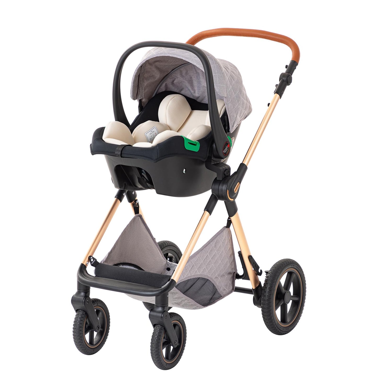 Shineey 3 in 1 Baby Stroller with Height Adjustable Handle,3 in 1 Prams Travel System, Lightweight Foldable Pushchair, Prams with Aluminum Frame for Portable Baby Carriage
