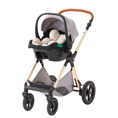 Shineey 3 in 1 Baby Stroller with Height Adjustable Handle,3 in 1 Prams Travel System, Lightweight Foldable Pushchair, Prams with Aluminum Frame for Portable Baby Carriage