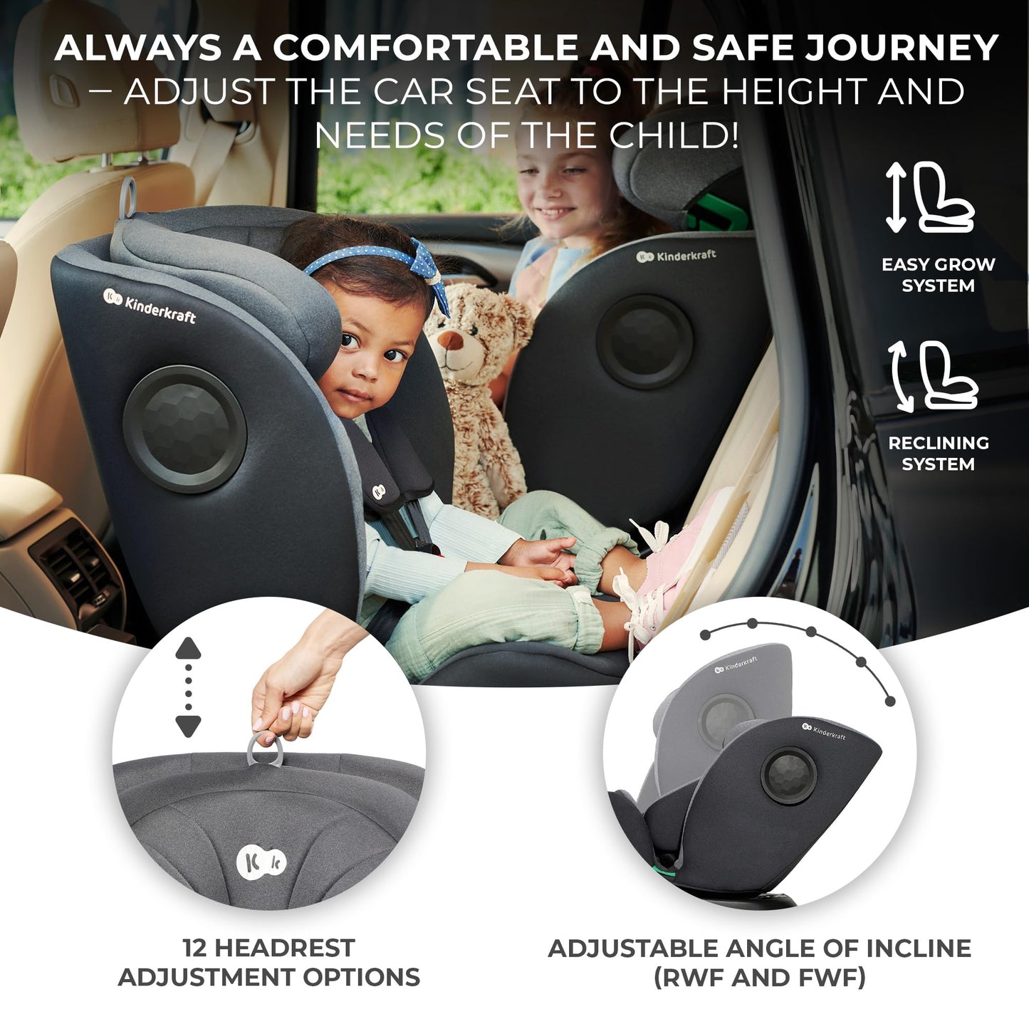 Kinderkraft I-360 Baby Car Seat, I-Size 40-150 cm, 0 to 36 kg, Gray
