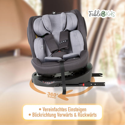 FableKids Nora Child car seat Gray | 360° rotatable i-Size Child car seat 40-150 cm | reboarder with ISOFIX & Support Leg | Height-Adjustable headrest & backrest | ECE R129/04 Certified