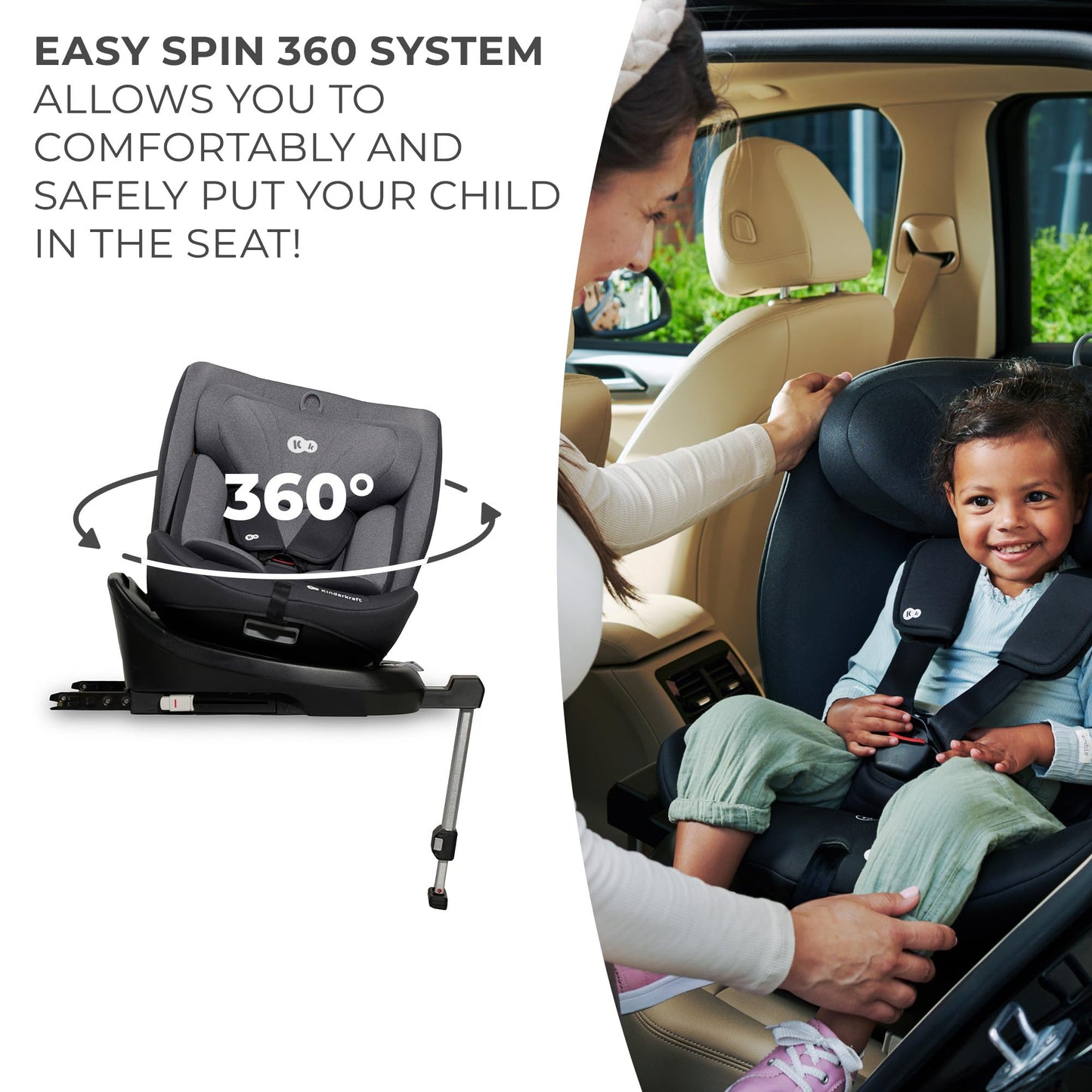 Kinderkraft I-360 Baby Car Seat, I-Size 40-150 cm, 0 to 36 kg, Gray