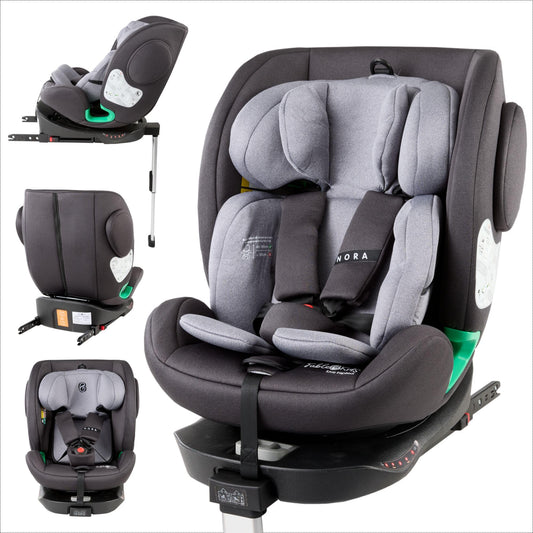 FableKids Nora Child car seat Gray | 360° rotatable i-Size Child car seat 40-150 cm | reboarder with ISOFIX & Support Leg | Height-Adjustable headrest & backrest | ECE R129/04 Certified