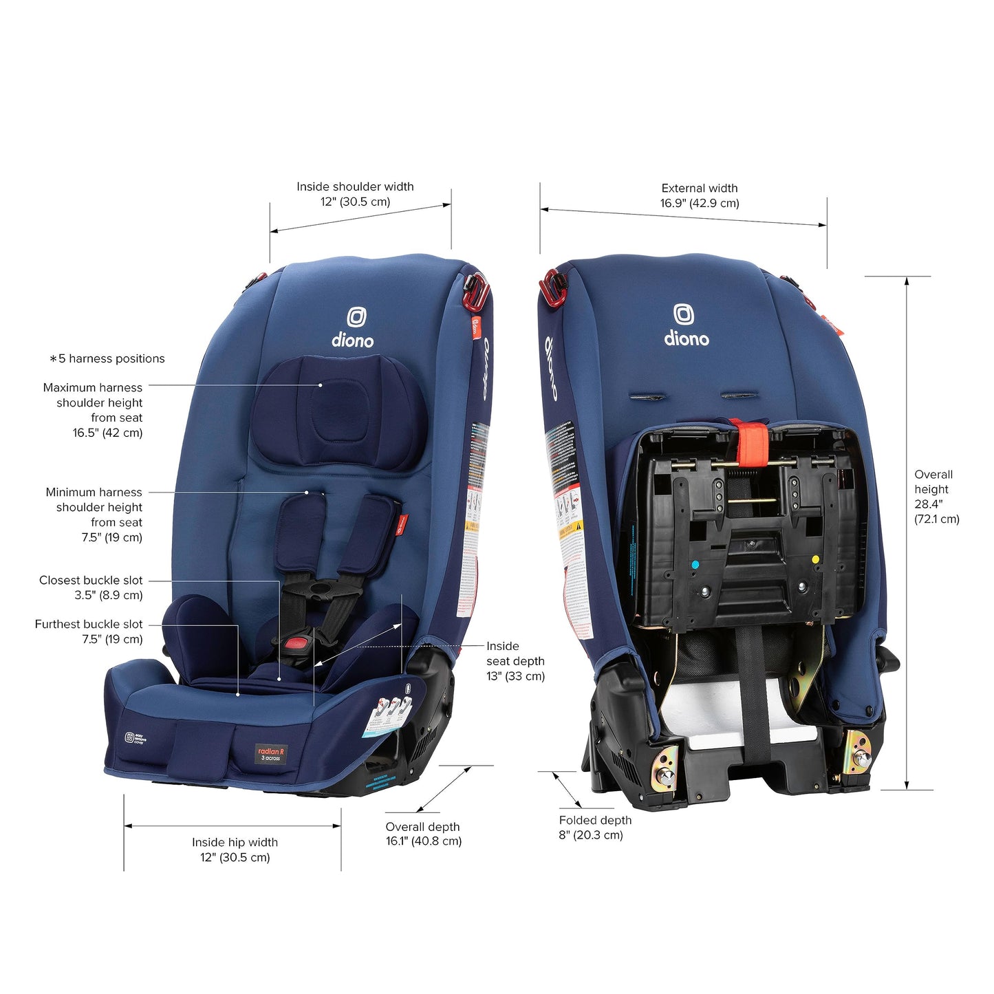 Diono Radian 3R, All-in-One Convertible Car Seat, Rear and Forward Facing, 10 Years 1 Car Seat, Slim Fit 3 Across, Blue Surge