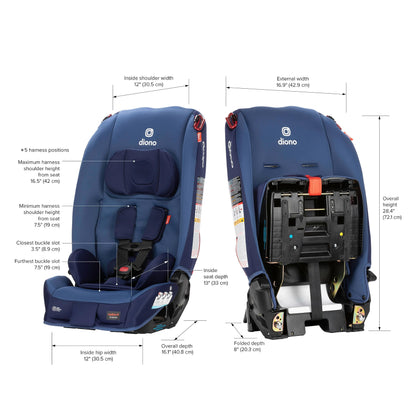 Diono Radian 3R, All-in-One Convertible Car Seat, Rear and Forward Facing, 10 Years 1 Car Seat, Slim Fit 3 Across, Blue Surge